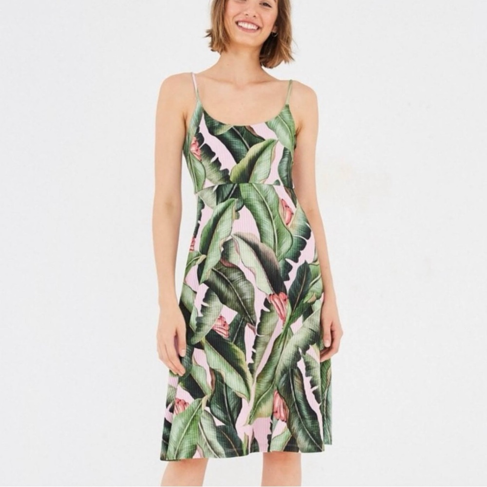 FARM RIO x Anthropologie Pink Banana Leaf Dress, Size M